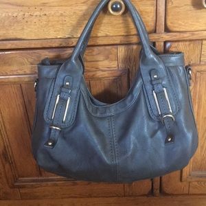 Vegan leather gray handbag.